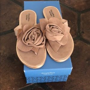 Vera Wang Tan Faux Suede Flower Sandals